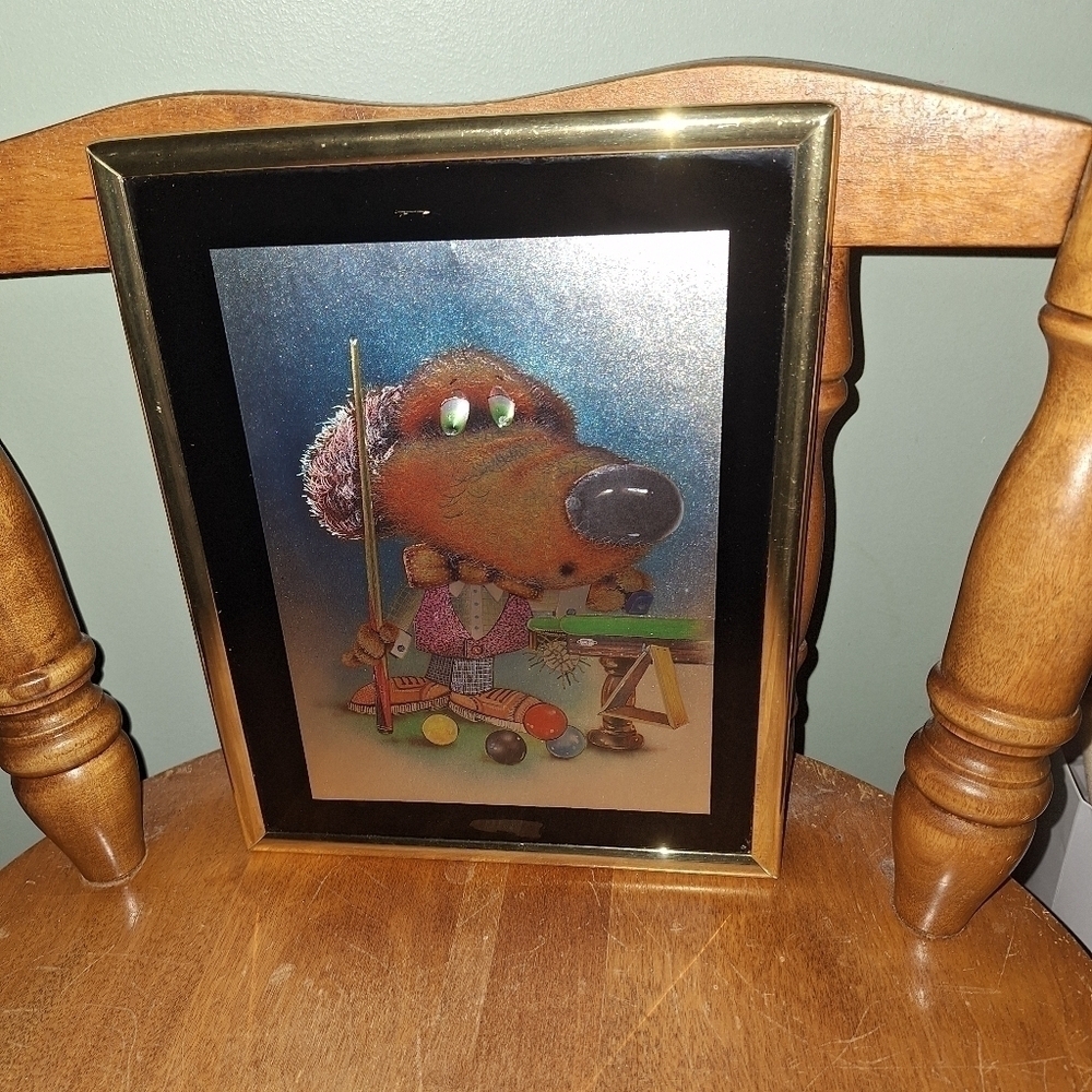 Vintage Dog Playing Pool Wall Decor
